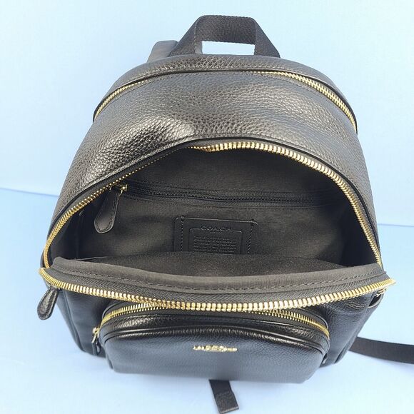 Coach Court Backpack Pebbled Leather Black Gold Black A2221-5666 Luxury Goods - Picture 11 of 15